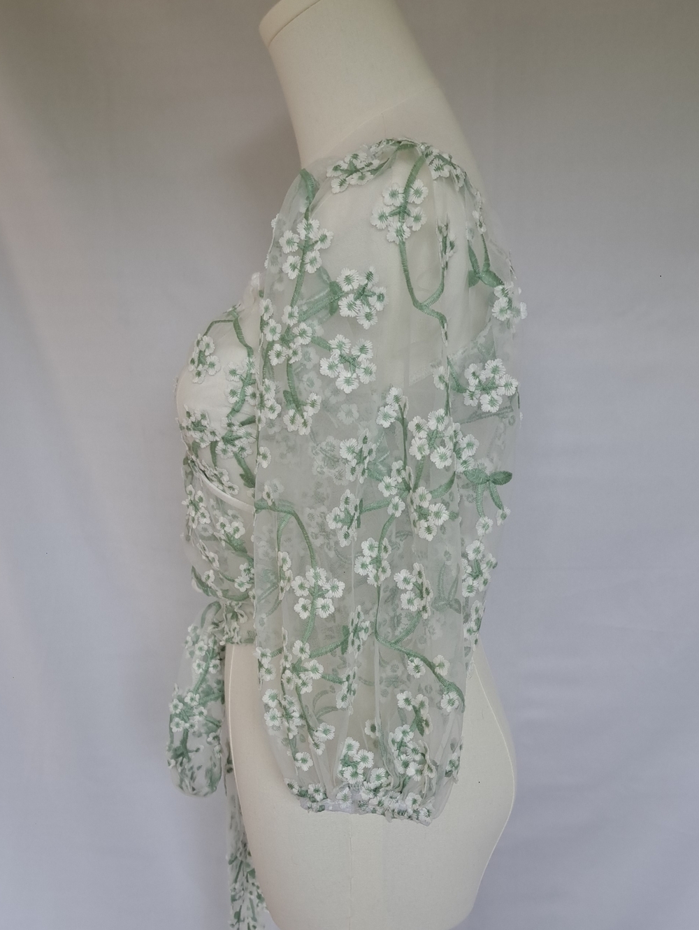 Windsor Sheer Floral Embroidered Wrap Top Fairy Cottage Coquette Garden Party M - Picture 7 of 15